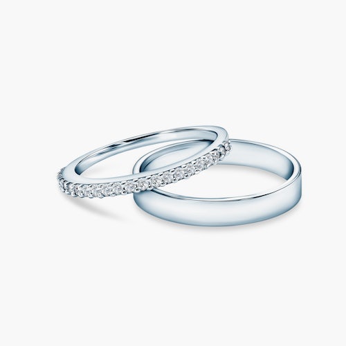 Obrączki Share Your Love: białe złoto, diament, płaskie, 1,5 mm i 3 mm